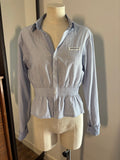 Chemisier femme upcyclé bleu rayé blanc