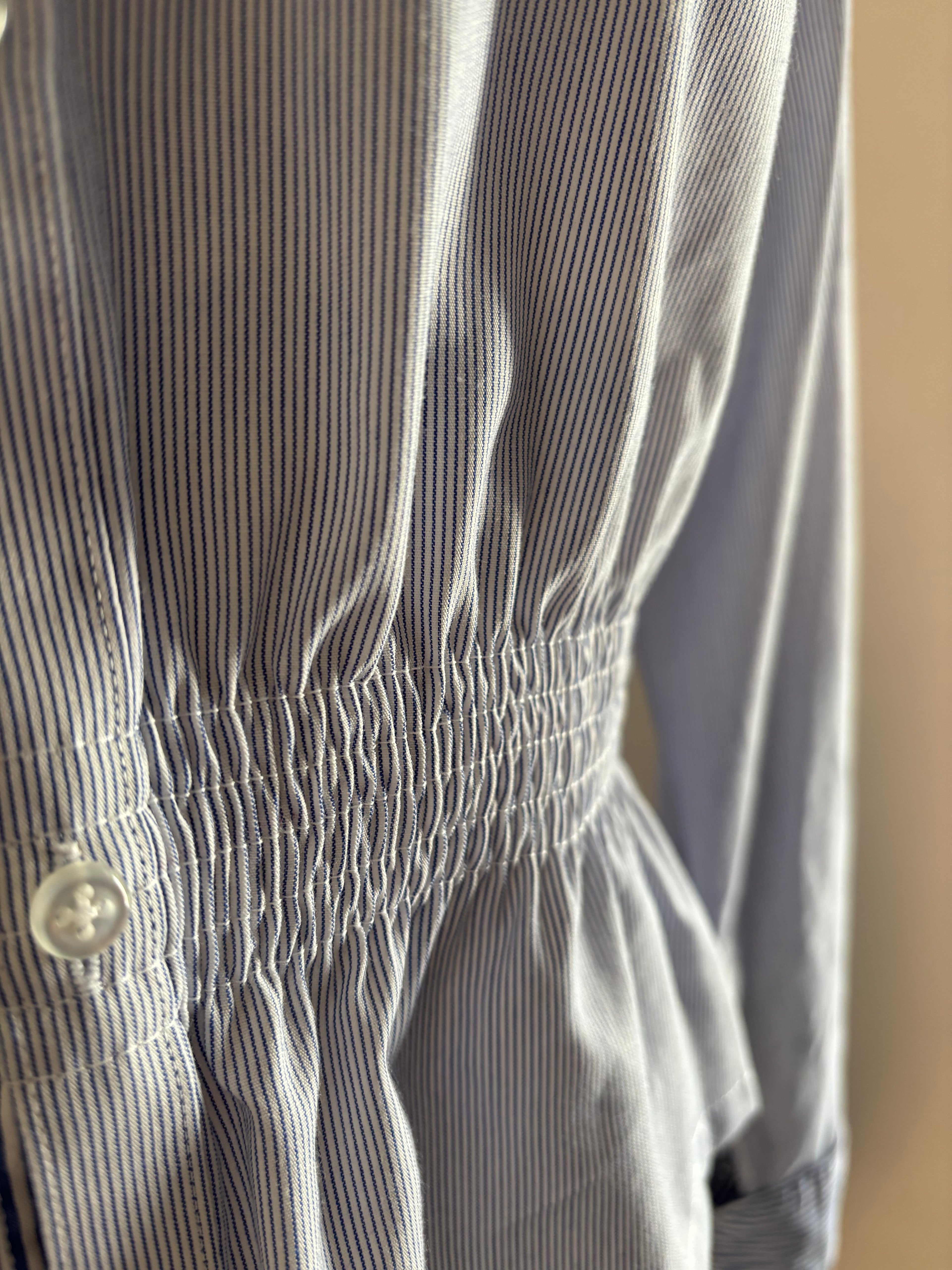 Chemisier femme upcyclé bleu rayé blanc