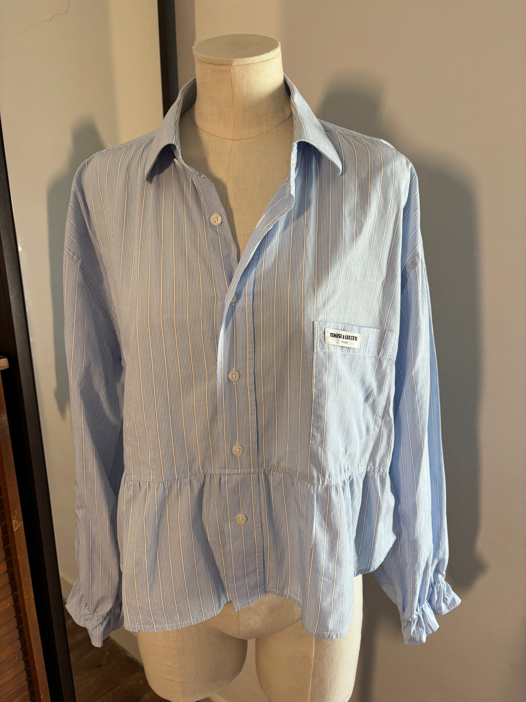 Chemisier femme upcyclé bleu rayé