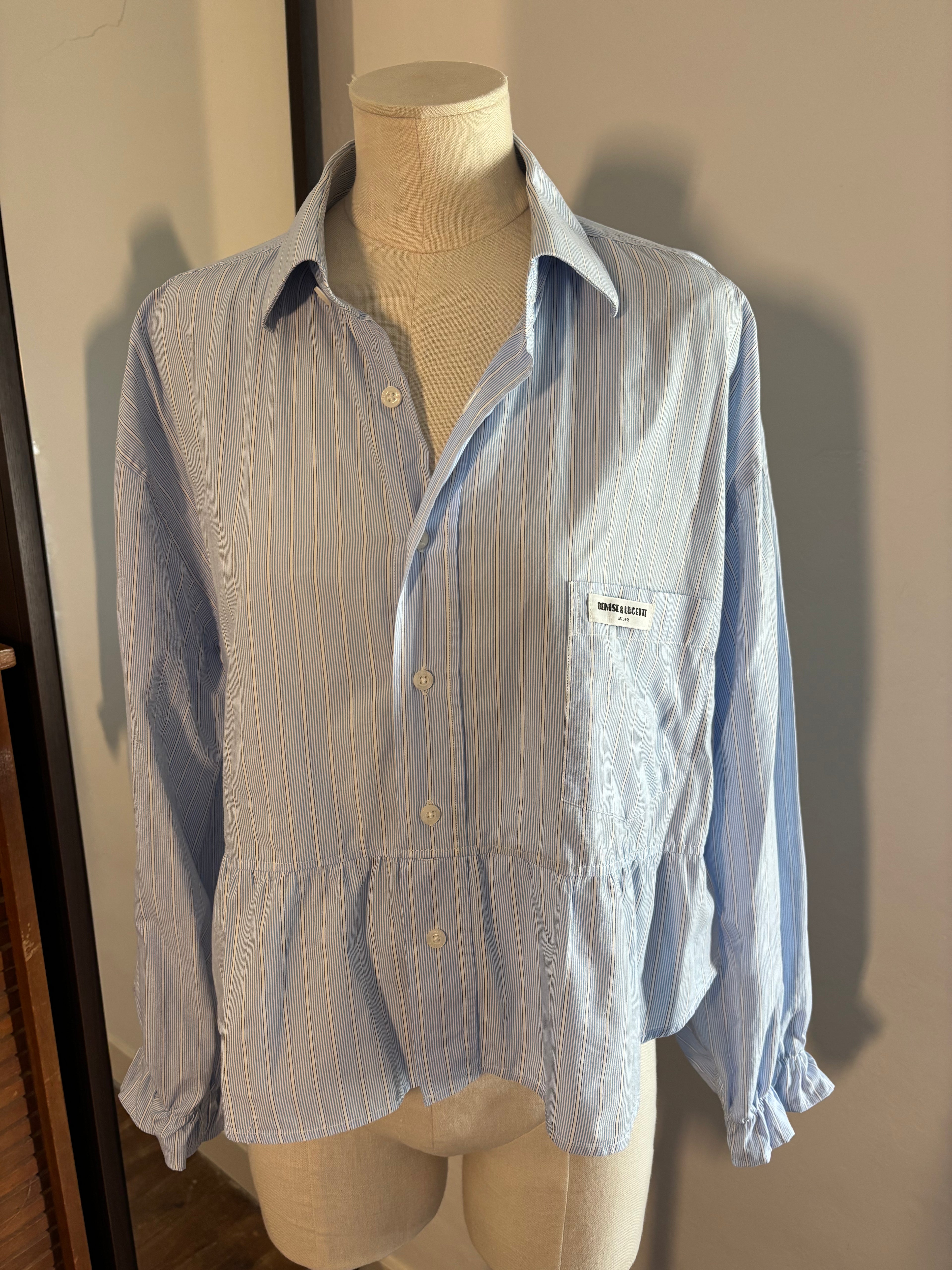 Chemisier femme upcyclé bleu rayé