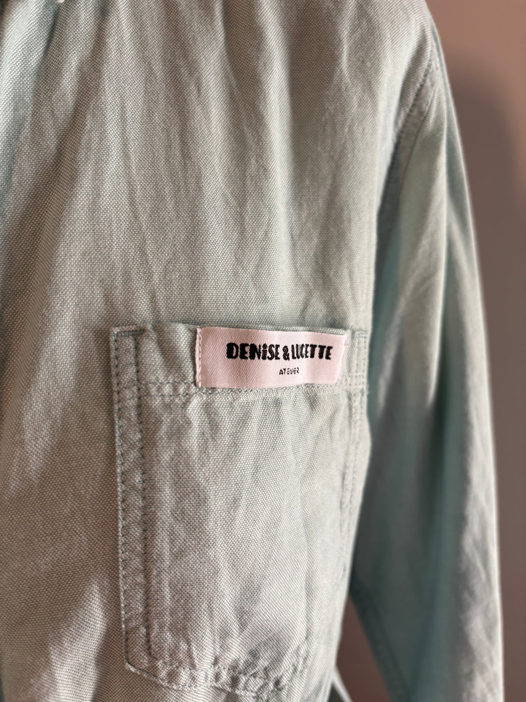 Chemisier femme upcyclé vert d'eau brodé