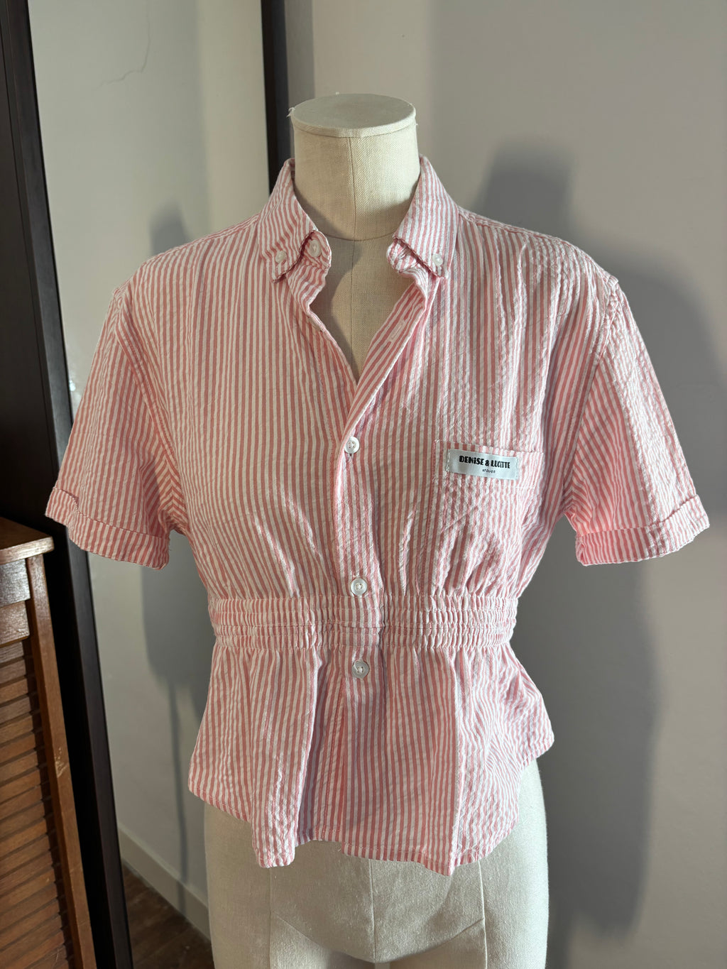 Chemisier femme upcyclé rayée rose